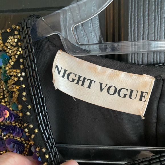 Vintage Night Vogue Evening Dress Sequin/Beading Black 100% Silk Sheath-Size L - Picture 6 of 10